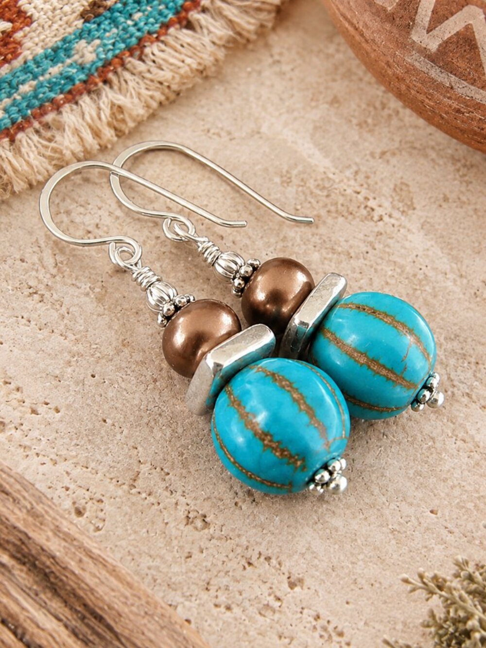 Western Turquoise Earrings Sterling Silver Magnesite Southwest Boho Dangle